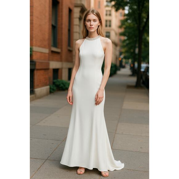 MAC DUGGAL Dress Size 4 Evening Gown NEW White Embellished Neck Trumpet - Picture 1 of 8